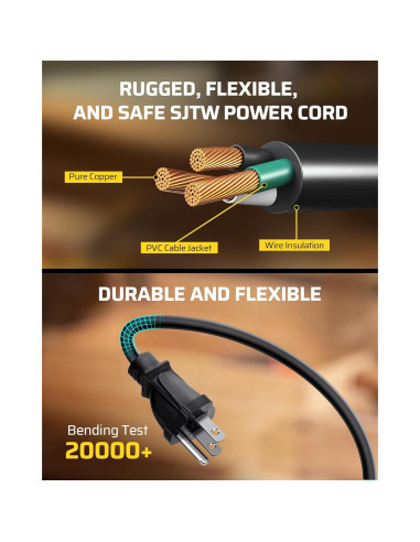 Carrete de Cable de Extensión DEWENWILS 25 PIES 13A Amarillo/Negro