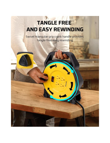 Carrete de Cable de Extensión DEWENWILS 25 PIES 13A Amarillo/Negro
