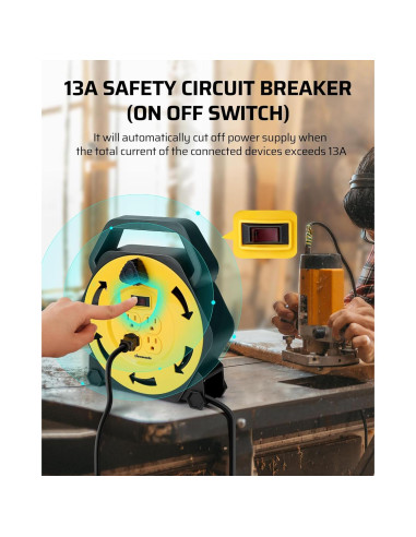 Carrete de Cable de Extensión DEWENWILS 25 PIES 13A Amarillo/Negro