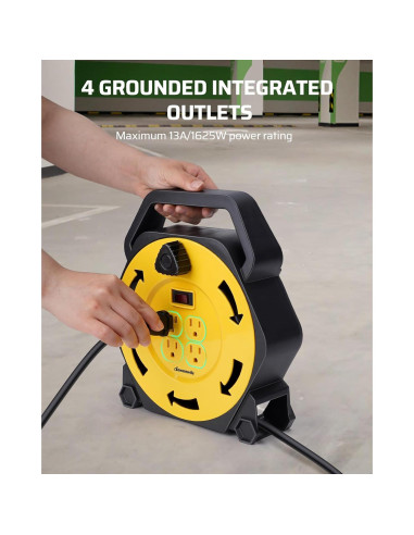 Carrete de Cable de Extensión DEWENWILS 25 PIES 13A Amarillo/Negro