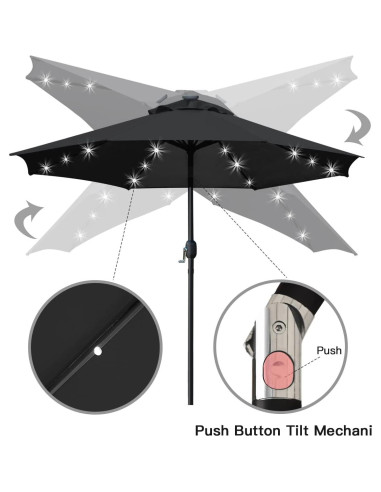 Sombrilla de Patio Solar Sunnyglade 2.74m con LED y Manivela