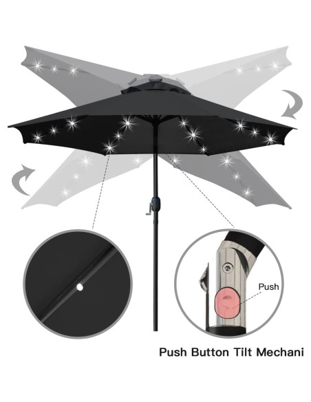 Sombrilla de Patio Solar Sunnyglade 2.74m con LED y Manivela