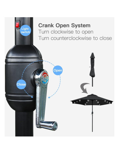 Sombrilla de Patio Solar Sunnyglade 2.74m con LED y Manivela