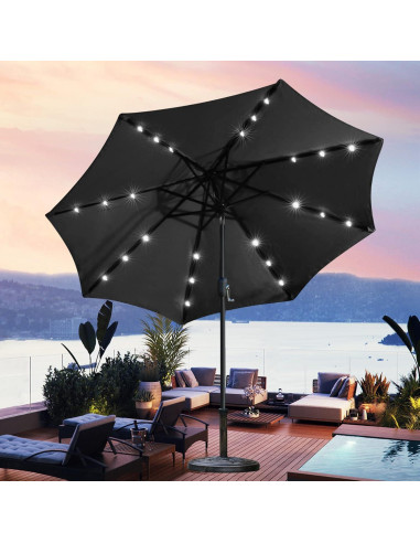 Sombrilla de Patio Solar Sunnyglade 2.74m con LED y Manivela