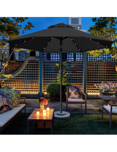 Sombrilla de Patio Solar Sunnyglade 2.74m con LED y Manivela