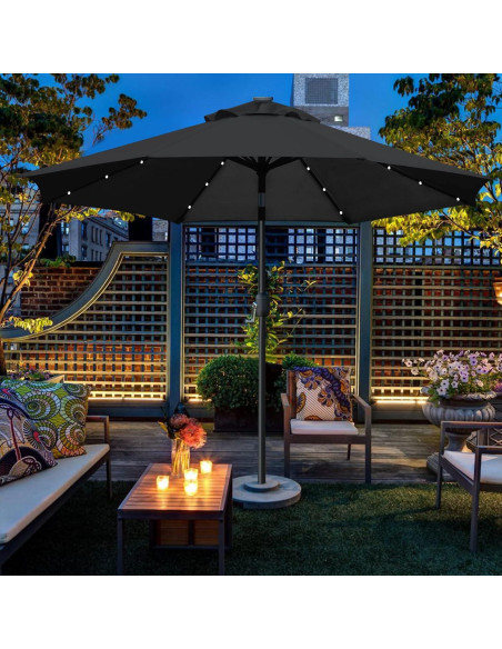 Sombrilla de Patio Solar Sunnyglade 2.74m con LED y Manivela