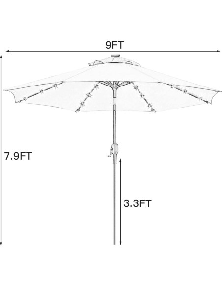 Sombrilla de Patio Solar Sunnyglade 2.74m con LED y Manivela