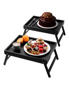 Bandeja de Cama Plegable Fibogollo 2 Piezas Bambú Negro