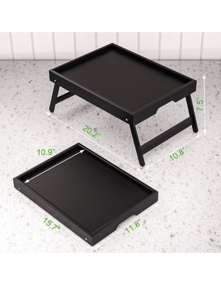 Bandeja de Cama Plegable Fibogollo 2 Piezas Bambú Negro