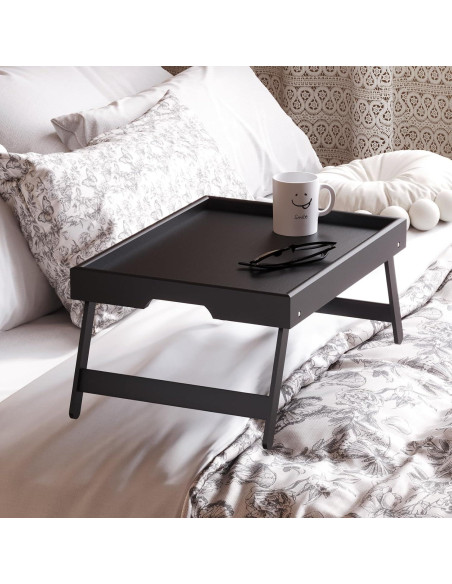 Bandeja de Cama Plegable Fibogollo 2 Piezas Bambú Negro