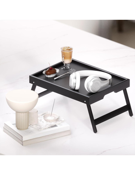 Bandeja de Cama Plegable Fibogollo 2 Piezas Bambú Negro