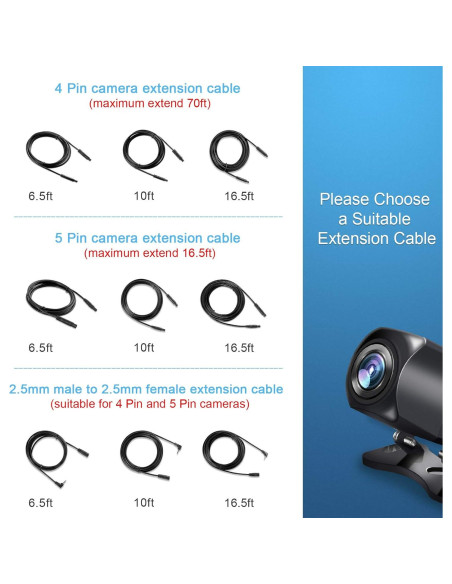 Cable de Extensión 2.5mm Pixelman 1.98m para Cámara de Reversa