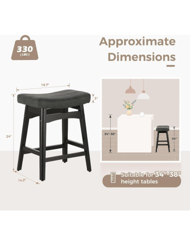 Taburete de Bar MAISON ARTS 61 cm Negro con Asiento de Cuero Sintético