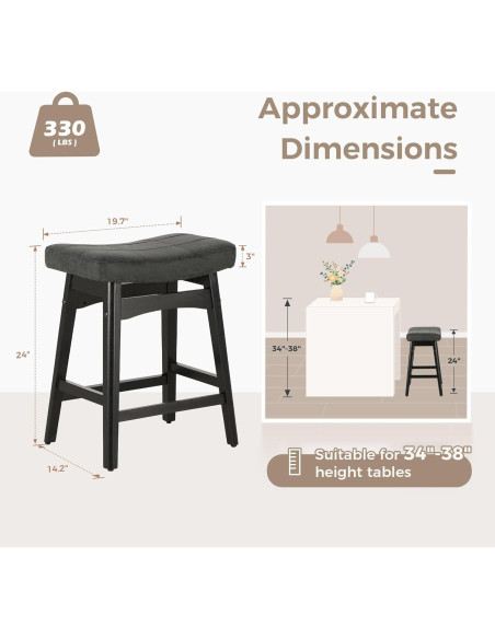 Taburete de Bar MAISON ARTS 61 cm Negro con Asiento de Cuero Sintético