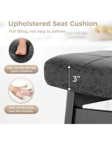 Taburete de Bar MAISON ARTS 61 cm Negro con Asiento de Cuero Sintético