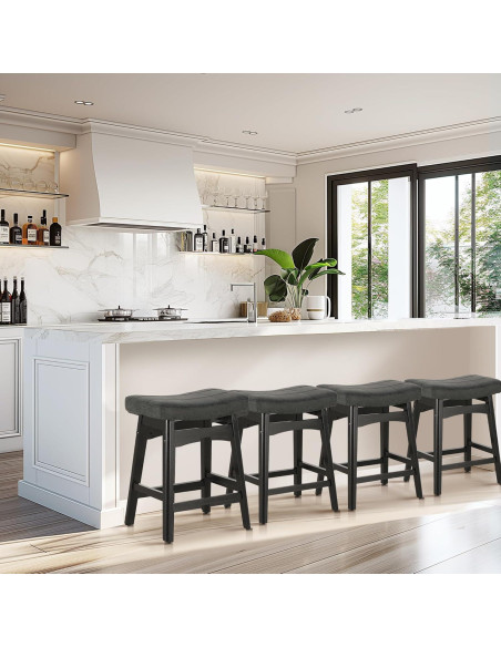 Taburete de Bar MAISON ARTS 61 cm Negro con Asiento de Cuero Sintético