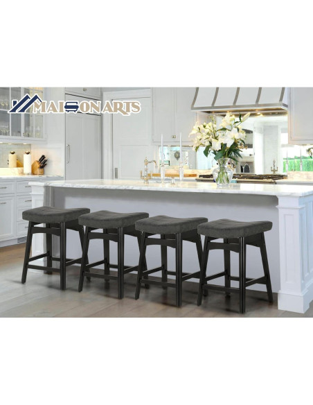Taburete de Bar MAISON ARTS 61 cm Negro con Asiento de Cuero Sintético