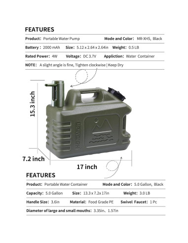 Jarra de Agua Portátil UPWOIGH 19L con Bomba Táctil Verde Militar
