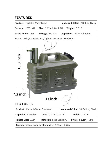 Jarra de Agua Portátil UPWOIGH 19L con Bomba Táctil Verde Militar