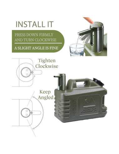 Jarra de Agua Portátil UPWOIGH 19L con Bomba Táctil Verde Militar