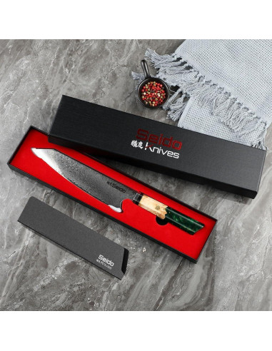 Cuchillo de Chef Kiritsuke Seido 21.6 cm Damasco VG10 Verde