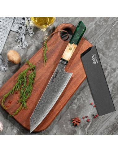 Cuchillo de Chef Kiritsuke Seido 21.6 cm Damasco VG10 Verde