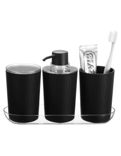 Juego de Accesorios de Baño iDesign 4 Piezas Negro/Transparente