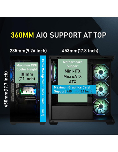 Caja de PC Gaming BitFenix CETO Negra - Vidrio Templado y 4 Ventiladores ARGB