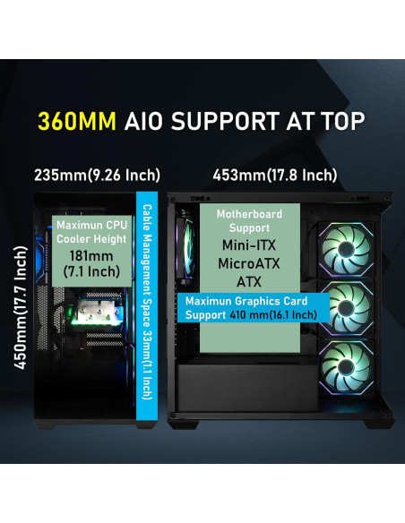 Caja de PC Gaming BitFenix CETO Negra - Vidrio Templado y 4 Ventiladores ARGB