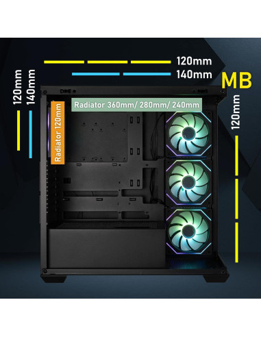 Caja de PC Gaming BitFenix CETO Negra - Vidrio Templado y 4 Ventiladores ARGB