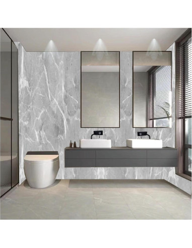 10 Hojas Azulejo Autoadhesivo PVC Mármol Gris 30.48x30.48cm