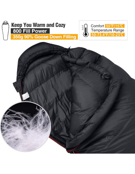 Saco de Dormir Tipo Momia REDCAMP Plumas Ganso 0C 845g