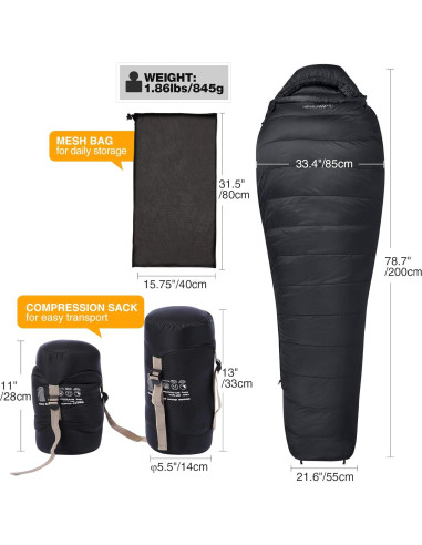 Saco de Dormir Tipo Momia REDCAMP Plumas Ganso 0C 845g