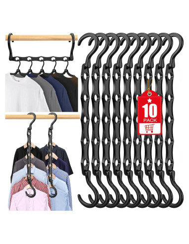 10 Perchas Ahorra Espacio Besslly Negro Multifuncionales