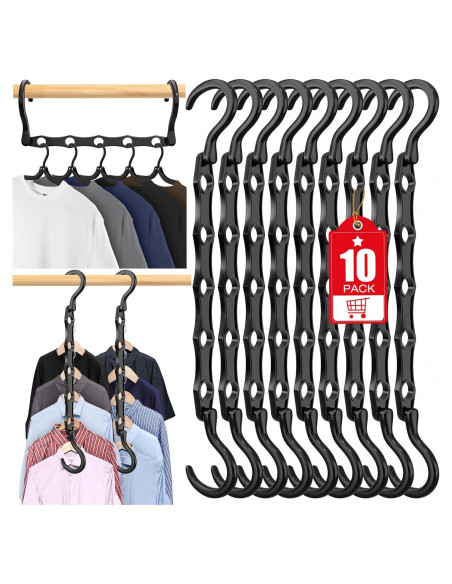 10 Perchas Ahorra Espacio Besslly Negro Multifuncionales