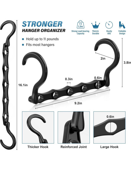 10 Perchas Ahorra Espacio Besslly Negro Multifuncionales