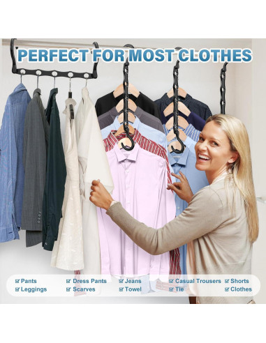 10 Perchas Ahorra Espacio Besslly Negro Multifuncionales