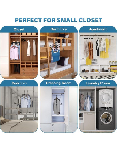 10 Perchas Ahorra Espacio Besslly Negro Multifuncionales