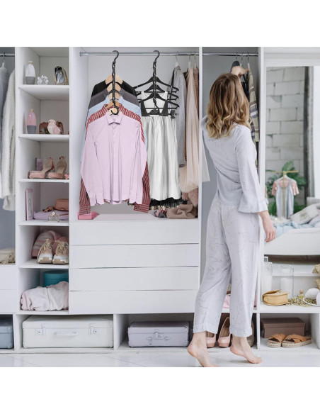 10 Perchas Ahorra Espacio Besslly Negro Multifuncionales