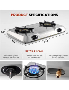 Estufa de Gas Propano Portátil forimo RQZ 2 Quemadores 19,000 BTU 2