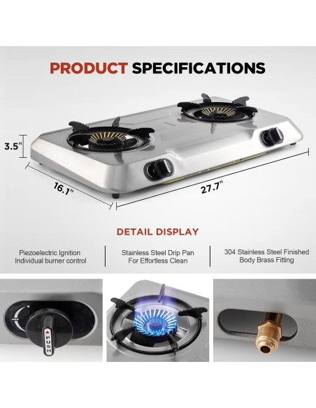 Estufa de Gas Propano Portátil forimo RQZ 2 Quemadores 19,000 BTU