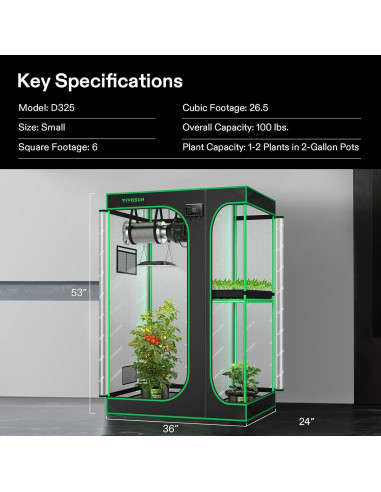 Carpa de Cultivo VIVOSUN 2-en-1 91.4x61x134.6cm Mylar