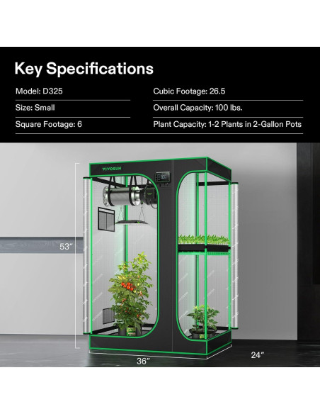 Carpa de Cultivo VIVOSUN 2-en-1 91.4x61x134.6cm Mylar