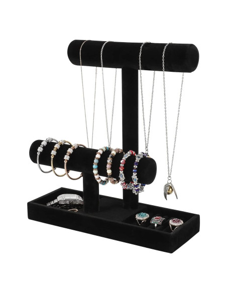 Soporte de Joyería ByKen Terciopelo Negro 2 Niveles