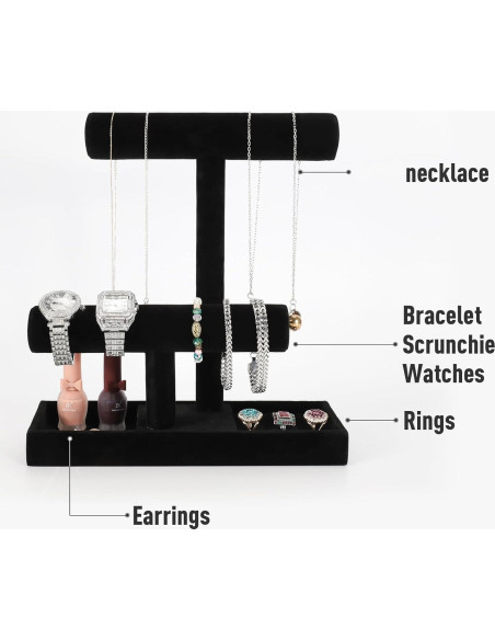 Soporte de Joyería ByKen Terciopelo Negro 2 Niveles