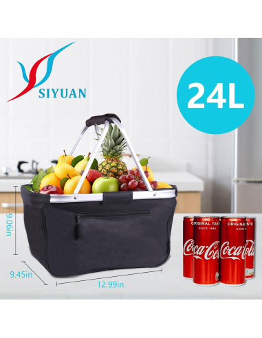 Cesta de Picnic Plegable SIYUAN 24L Negra Reutilizable