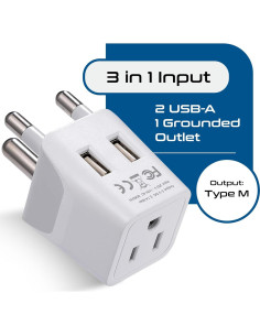 Adaptador de Viaje Ceptics Tipo M Sudáfrica con Doble USB 2