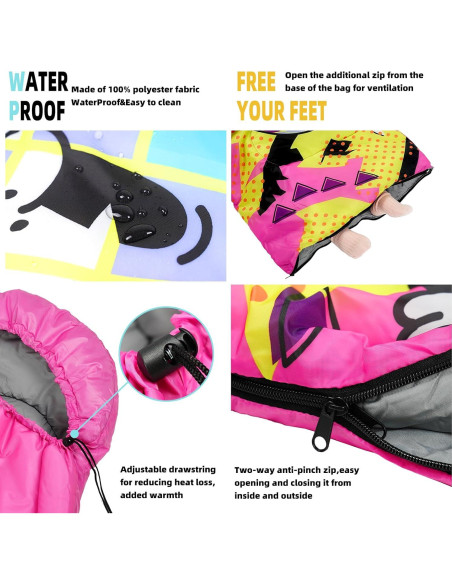 Saco de dormir Xelaro para niños 150 cm impermeable ligero