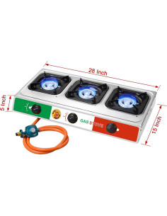 Estufa de Gas Propano Vivicreate 3 Quemadores 30000 BTU Acero Inoxidable 2