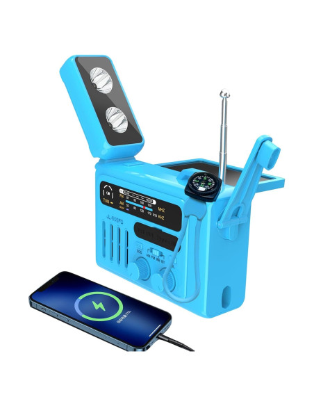 Radio de Emergencia Burtowic con Manivela y Solar, Bluetooth